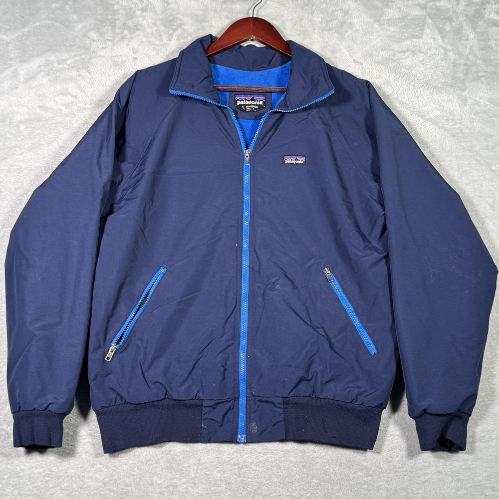 Patagonia Jacket Mens Large Blue Shelled Synchilla Fleece Lined Full Zip *FLAWS‎